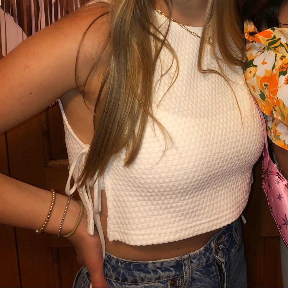 Zara White Textured Crop Top